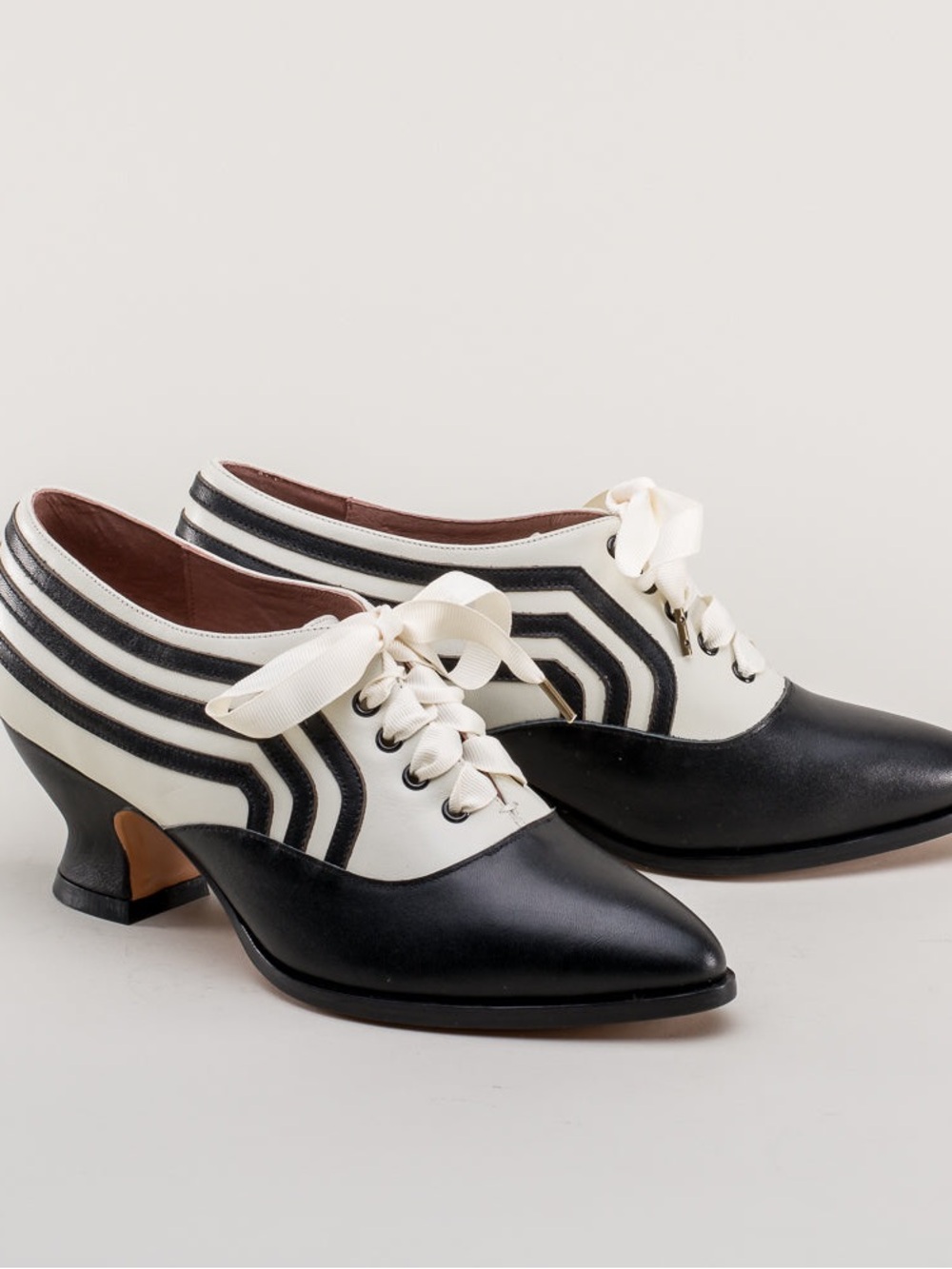 American Duchess Bernadette Edwardian Oxfords Leather Ivory & Black